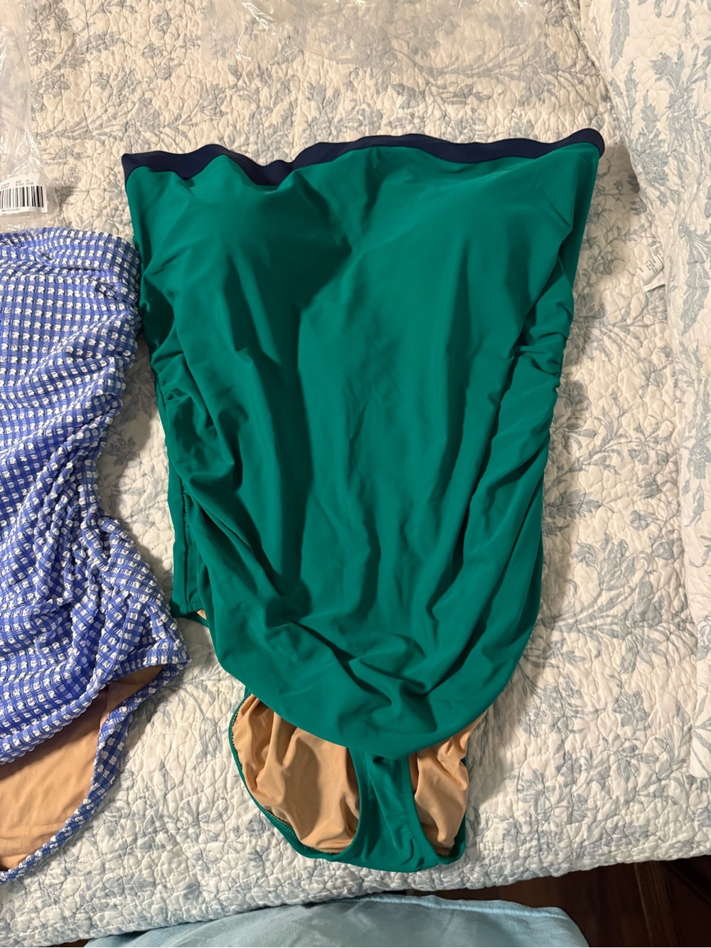 J. Crew Green Strapless One-Piece Swimsuit